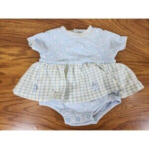 McBaby Vintage Girls Dress Romper 0-3M Cotton Blue Plaid Floral McDonalds 90s